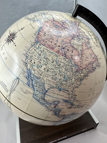 VTG MCM 1970s RAND MCNALLY TERRESTRIAL 12" GLOBE W/World ATLAS & RAISED RELIEF - Picture 7 of 12