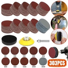 303PCS 2in Aluminum Oxide Sandpaper 80-3000 Grit Sanding Discs Paper Hook Loop
