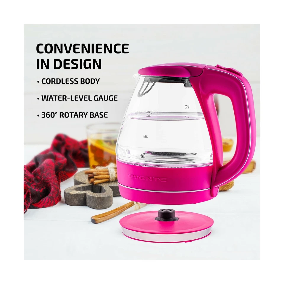 Hervidor de agua eléctrico portátil de vidrio 1,5 L luz LED azul caldera de calentamiento rápido sin BPA Foto 4 de 4