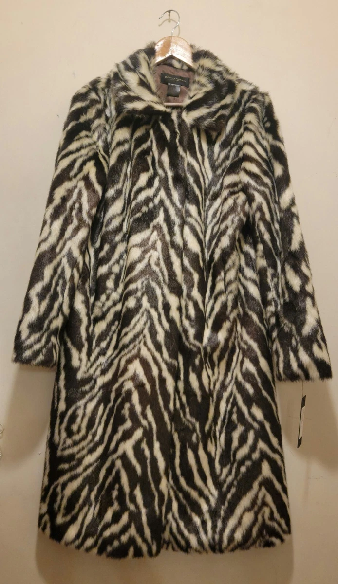 Donna Karan Women s Faux Fur Zebra Coat dark brown cream sz small