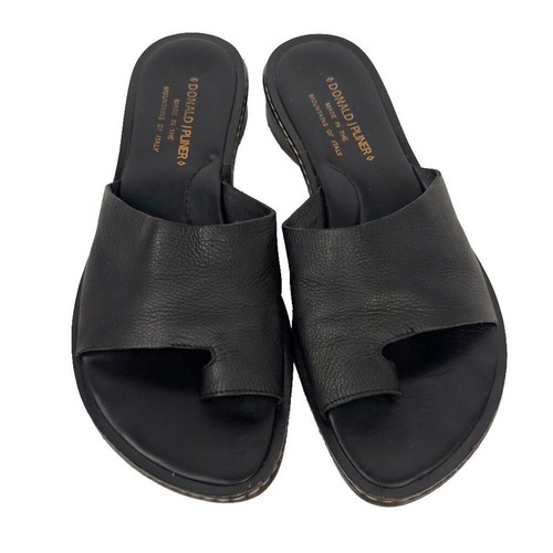 DONALD J. PLINER Leather Asymmetrical Front Strap Toe Post Heeled Sandals Sz 8M