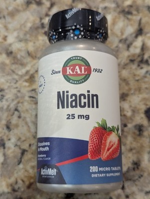 KAL Niacin 25mg Strawberry ActivMelt Dissolves 200 micro tablets exp: 11/2028