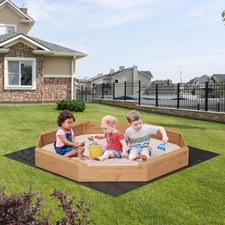Octagon Sandbox with Cover,Sandpit with 4 Bench Seats,Nylon Cover  Bottom Liner