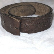 Vintage Brown Leather Boho Belt Floral Tooled Embossed Design 40"- NO BUCKLE