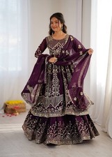 Indian Designer Purple Crunchy Silk Top Lehenga With Dupatta For Women