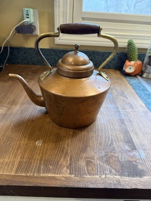 Vintage Copper and Brass Large Teapot Coffee Kettle