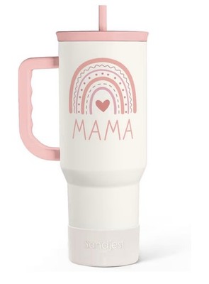 Sandjest Slide mate  40 Oz Stainless Steel Slider Tumbler With Handle Pink/white