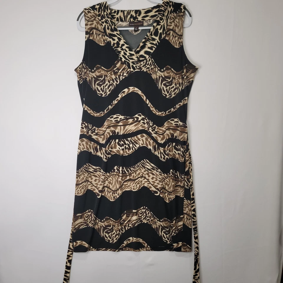 Vestido largo con cinturón Dana Buchman a rayas animal estampado de leopardo línea A para mujer talla L Foto 3 de 4