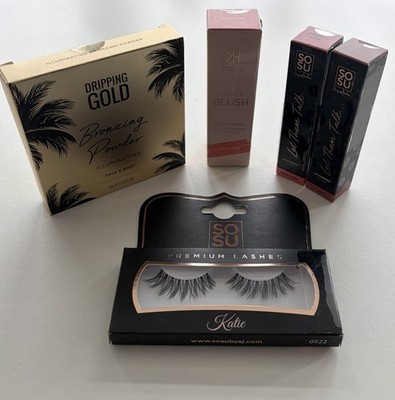 Sosu Make Up Cosmetic Bundle Lip Gloss Bronzer Lashes Liquid Blush