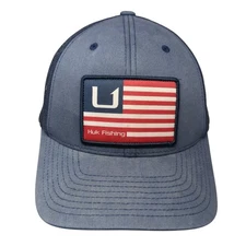 Huk Fishing Patch Snapback Trucker Hat Blue One Size Mesh Back Yupoong
