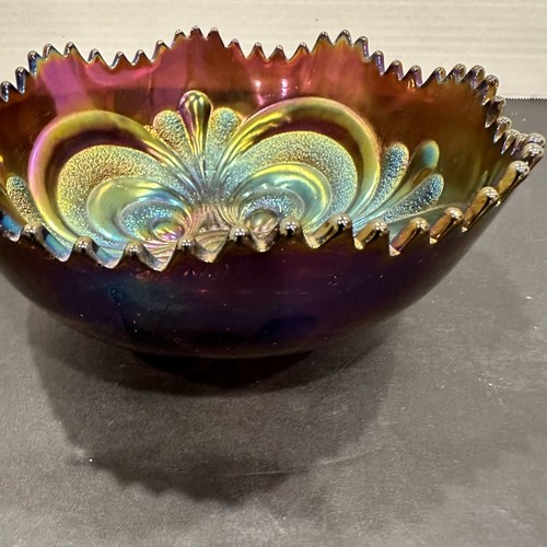 VTG Imperial Purple Amethyst Scroll Carnival Glass Bowl 7" Ruffled Edge - Picture 4 of 12