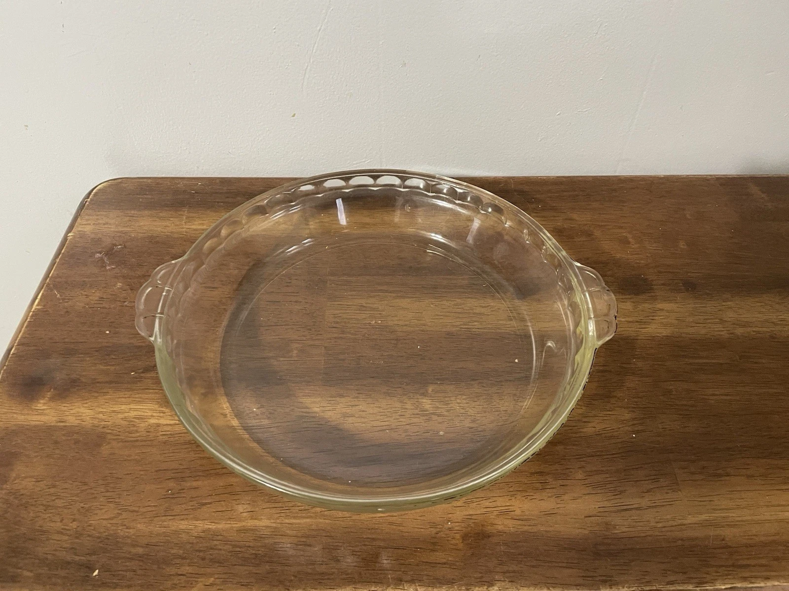 Pyrex Clear Glass Pie Dish 229 Crimped Edge 9 1/2" Fluted Handles 1 Dish Vintage