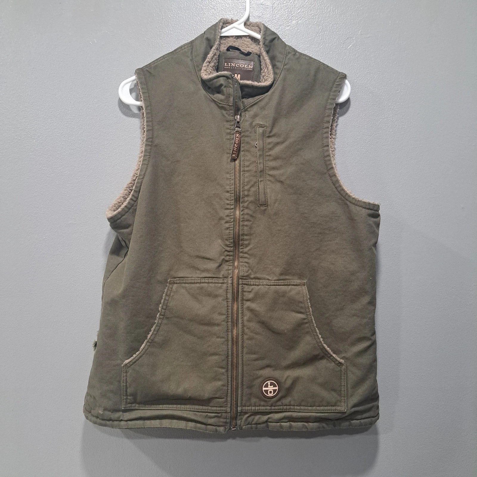 Lincoln Outfitters Mens Canvas Sherpa Lined Workwear Vest Olive Green Medium