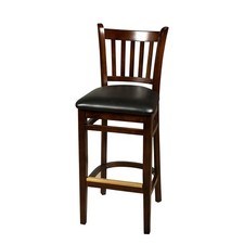 Oak Street Mfg Verticalback Walnut Wood Barstool w/Black Vinyl Seat