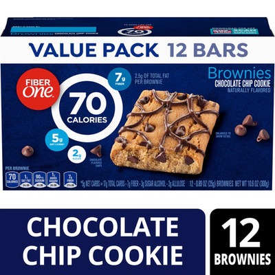 Fiber One Chocolate Chip Cookie Brownies 70 Calorie 12ct 10.6oz 2g Sugar Snack