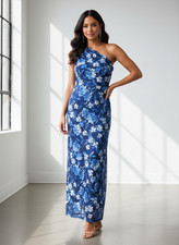 Marina Lace One-Shoulder Maxi Dress NWT Blue Large- Zipper is stuck