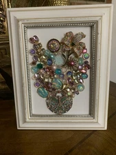 Vintage and Contemporary jewelry art framed Floral