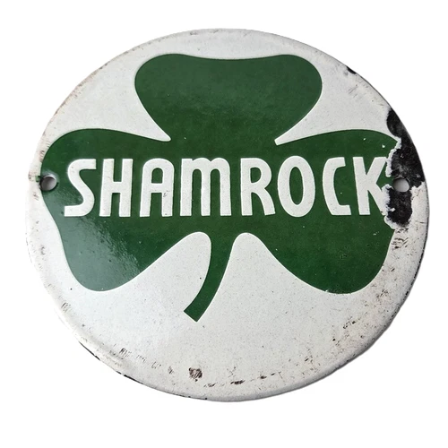 Vintage Shamrock Gasoline Sign - Gas Service Station Pump Plate Porcelain Sign