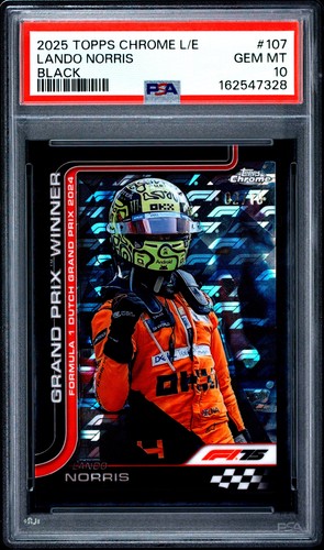2025 TOPPS CHROME FORMULA 1 LOGOFRACTOR EDITION BLACK LANDO NORRIS 2/10 PSA 10