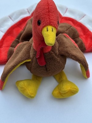 Turkey Ty Beanie Baby namens Gobbles, ohne Etikett, 1996, nicht mehr produziert.