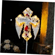 Solar Cross Garden Light, Waterproof Acrylic Metal Angel Wings Solar Cardinal