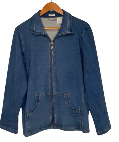 Draper’s & Damon’s Blue Denim Look Stretch Cotton Zip Up Jacket Pockets Coat - Picture 19 of 23