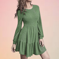 Hotwy plus size 2xl women mini dress empire style sage green long sleeves