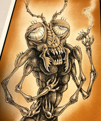 2016 EMEK Bug Smoking Roach Screenprint Signed Fantasy Pop Art Print Handbill