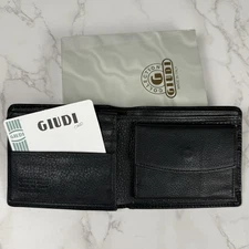 Giudi Italian Black Bifold Men’s Leather Wallet Card & ID Holder with Box