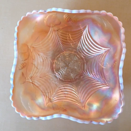 SUPER RARE DUGAN HEAVY WEB PEACH OPALESCENT BOWL- MUST SEE
