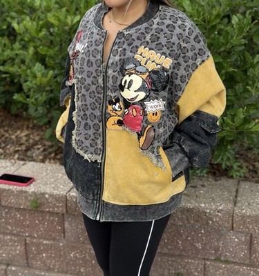CUSTOM Disney Mickey Mouse Jacket Cheetah Print Large