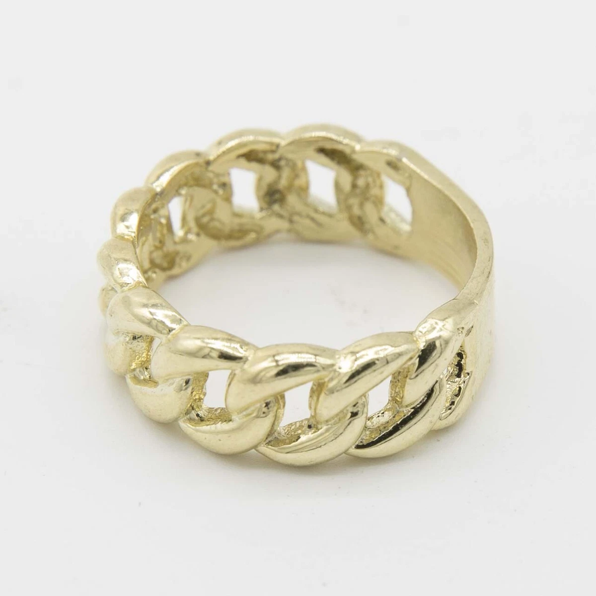 Unisex Miami Cuban Link Ring Real Solid 10K Yellow Gold Size 8 eBay