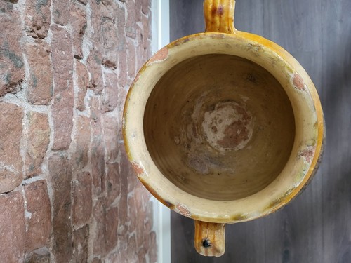 Medium ANTIQUE FRENCH CONFIT POT. 19th Century. YELLOW GLAZE. H 28cm - Picture 5 of 8
