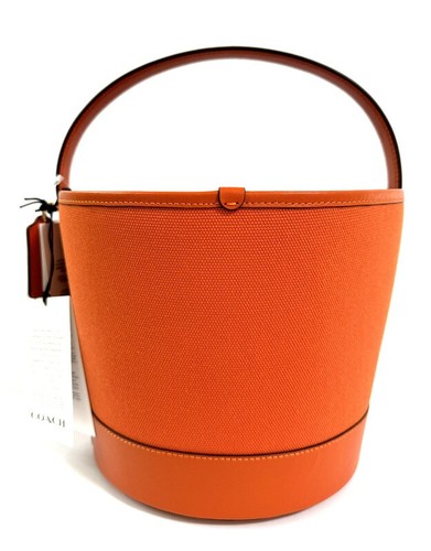 Coach Halloween Pumpkin Trick or Treat Bucket Leather Canvas Orange NWT - Picture 2 of 9