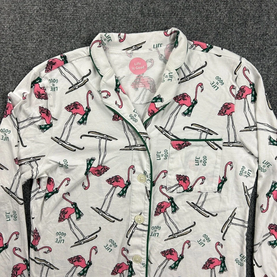 Camisa Life is Good Sleep Mujer Pequeña Abotonada Flamencos 100% Algodón Adultos Foto 2 de 4