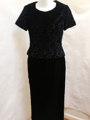 Talbots 6 Dress Black Velvet Floral Bodice Peplum Maxi Evening Special Occasion