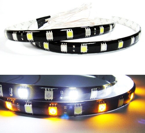 2x Switchback 30cm 18 SMD LED Strip Indicator Amber White Daytime Running Light