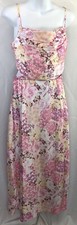 Silky flowy Drape halter maxi dress M pink floral Tie Open Back Sundress Summer