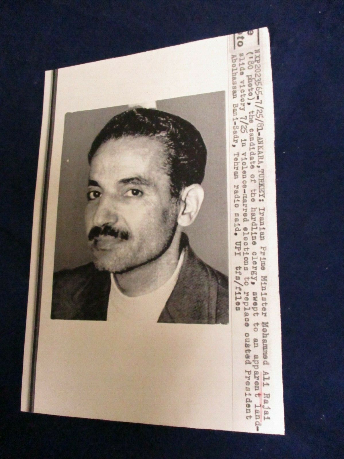 Wire Press Photo 1981 Iranian Prime Minister Ali Rajai in Ankara ...