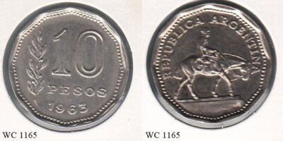 Argentina 10 Pesos 1963 (El Gaucho Resero) Coin BU