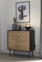 Kommode Schwarz/Eiche Echtholzfurnier Schubladenkommode Sideboard Beistelltkommo