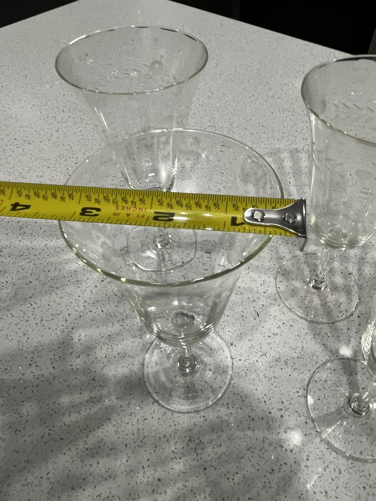 4 Vintage MidCentury Cordials Glasses Etched Crystal Footed Aperitif