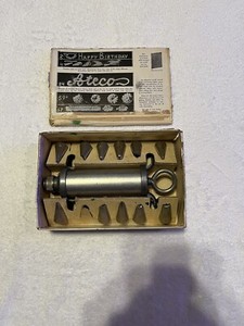 Ateco Icing Set Vintage Pastry Cake Decorator Metal Syringe 11 Tips Baking #556