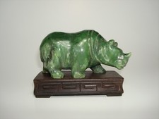 18th/19th Century Spinach-Green Natural Untreated Jade Figure of a Rhinoceros 