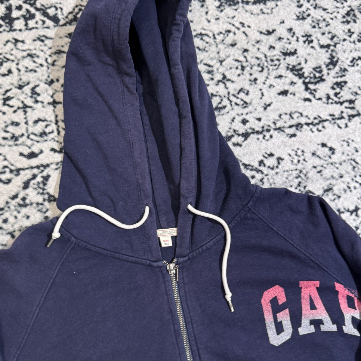 Vintage Gap Unisex Navy Blue Cotton Hoodie Zip Size XL 90s