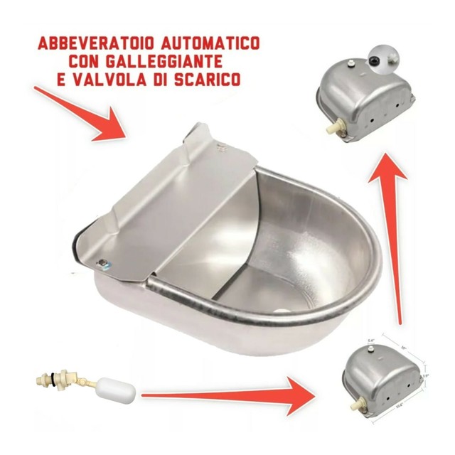 ABBEVERATOIO AUTOMATICO PER CANI CAVALLI CON GALLEGGIANTE E SCARICO IN ACCIAIO ABBEVERATOIO AUTOMATICO PER CANI CAVALLI CON GALLEGGIANTE E SCARICO IN ACCIAIO