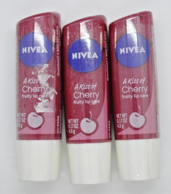 Nivea A Kiss of Cherry Fruity Lip Care 3X .17 Oz Old Stock