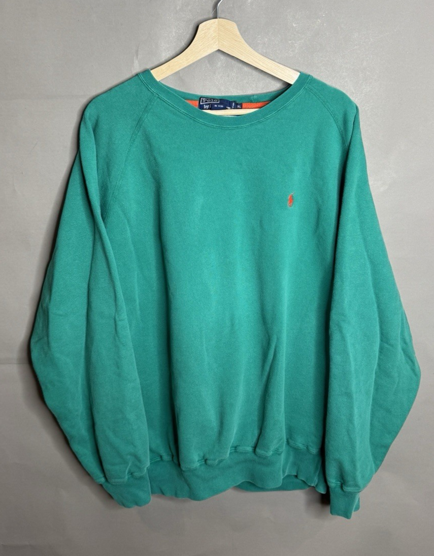 Polo Ralph Lauren verde con pony rosso essenziale felpa manica lunga taglia XL