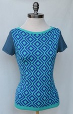 NWT Ann Taylor LOFT Teal/purple Geometric print short sleeves Sweater Top