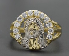 10k Two Tone solid Gold  Round Jesus Face Religious Ring All Sizes